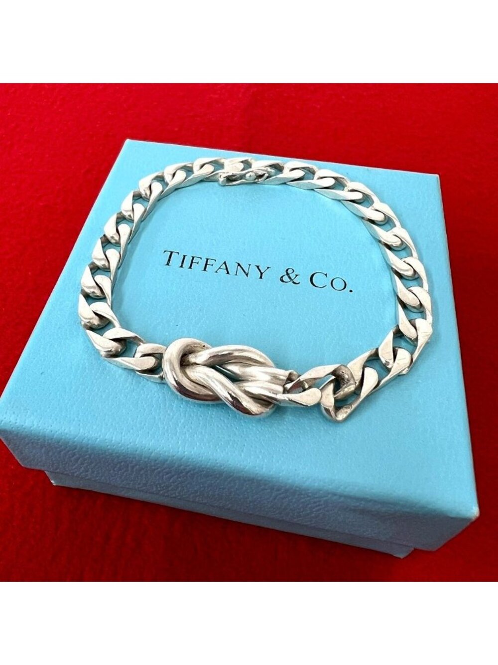 Tiffany & Co Vintage Center Knot Bracelet 925 Sterling Silver Chain Bangle